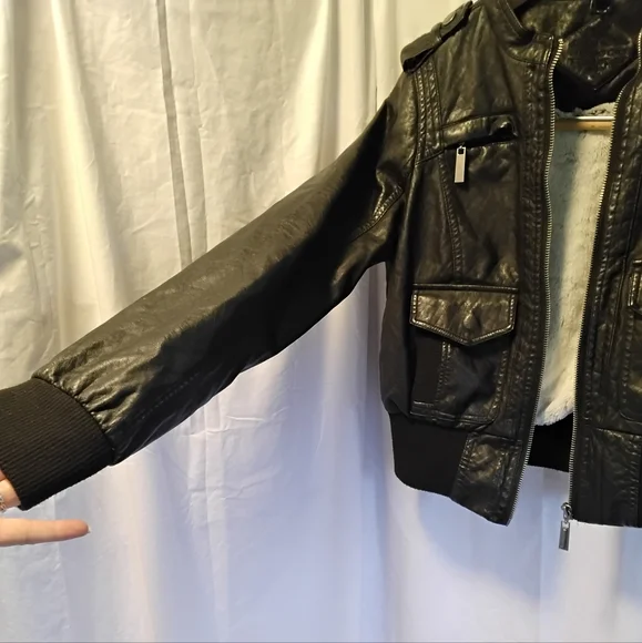 Juniors faux leather biker jacket bomber jacket - Picture 8 of 10